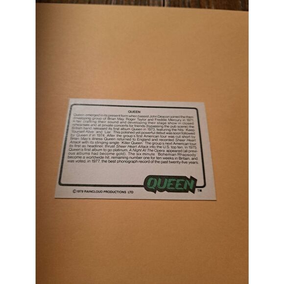 Vintage 1979 Raincloud Productions Queen Trading Card #51 Rock Band Memorabilia - Picture 3 of 3